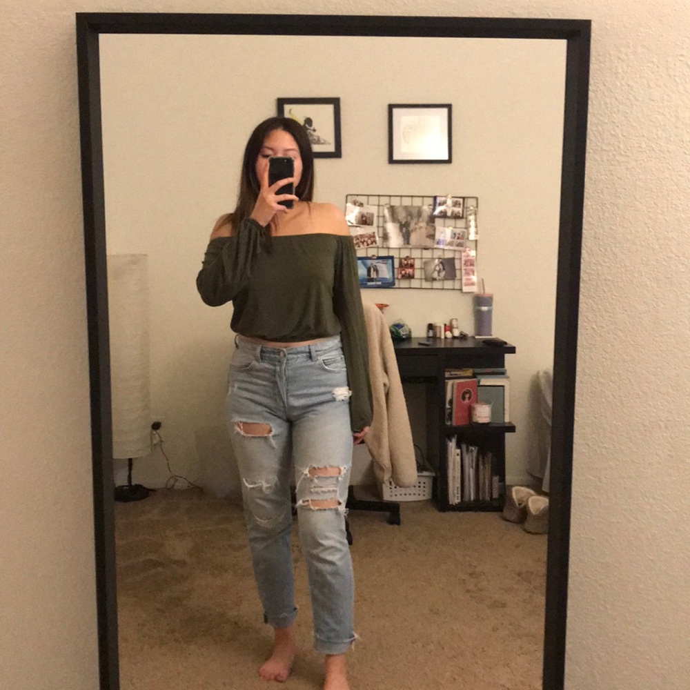 Off the shoulder Boho green top
